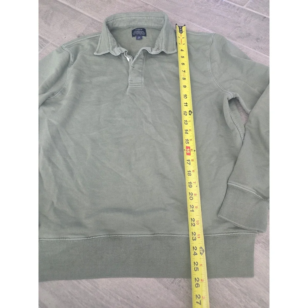J. Crew Authentic Rugby Pullover Sweatshirt Khaki Green Collared‎ Medium Fleece